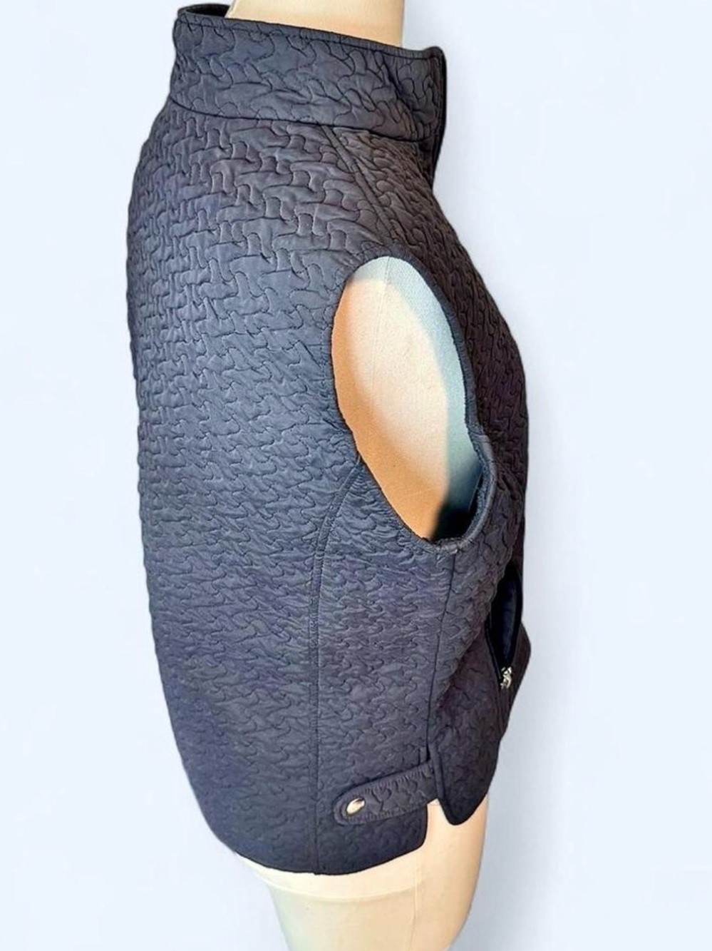 Robert Kitchen Quilted Zip-Front Vest - Black Snap Details On Sides Zip Pockets View 3